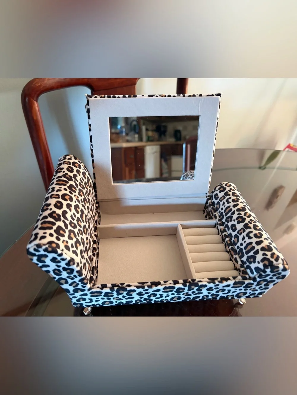 Leopard Print Accent Chaise Jewelry Box, NWT